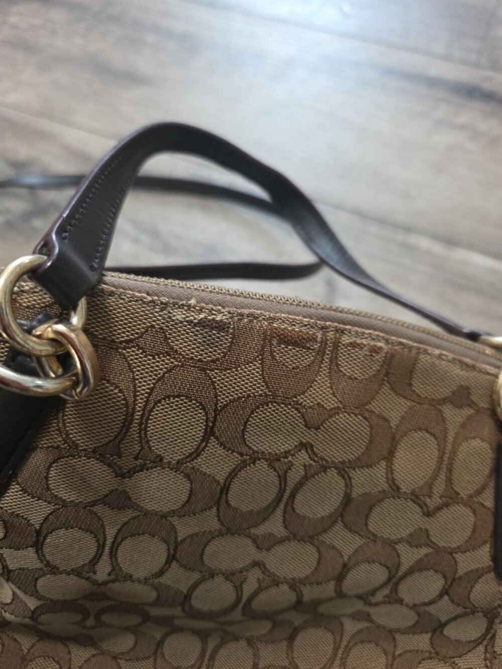 Coach VTG Beige/Brown Canvas and Leather Kelsey Satchel Crossbody - Signature C - Picture 4 of 12